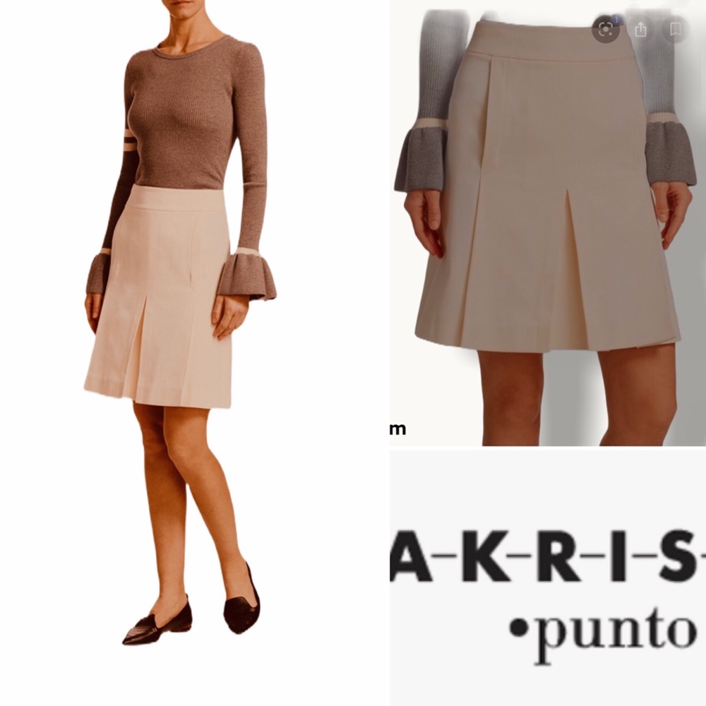 AKRIS PUNTO 200% Wool Pleated Full Skirt In Tan Size 8